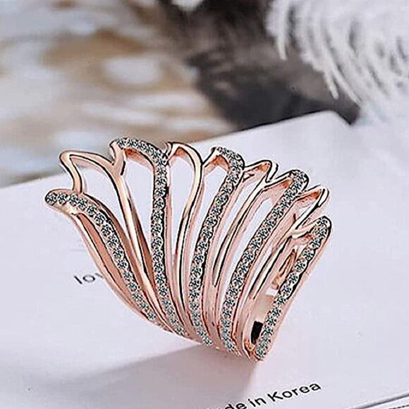 Rose Gold Angel Wing Ring, Cubic Zircon, Guardian, Gift for Her, Handmade - Picture 1 of 6